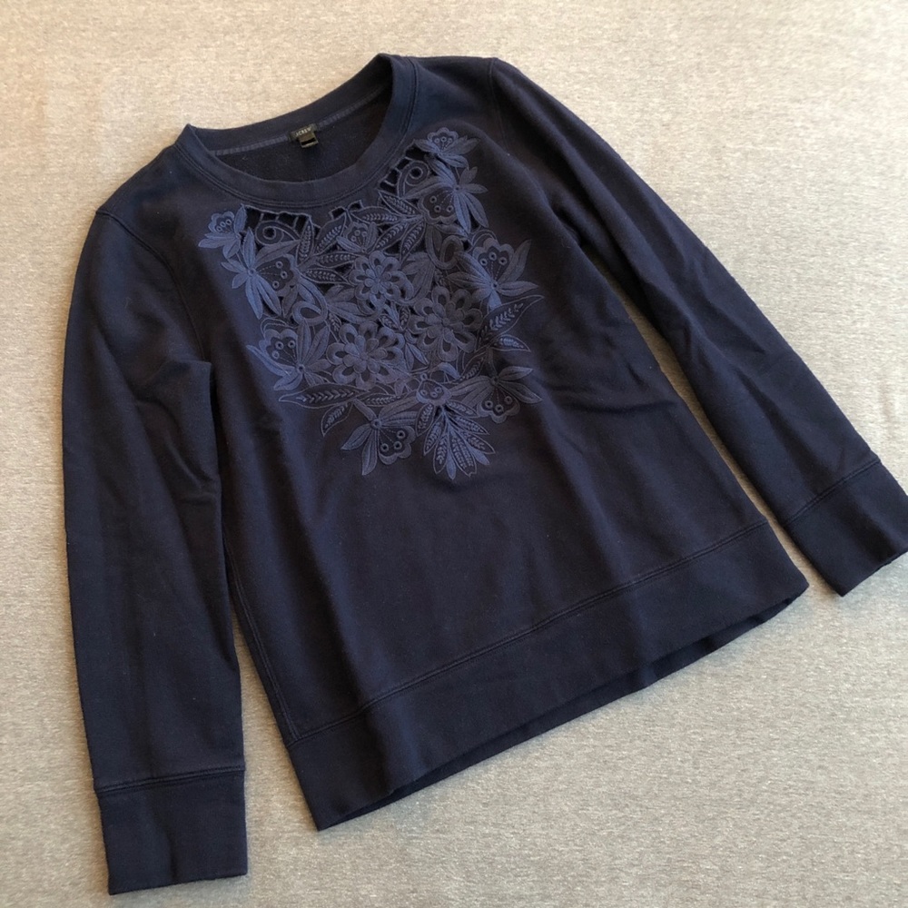J Crew navy blue floral embroidered sweater